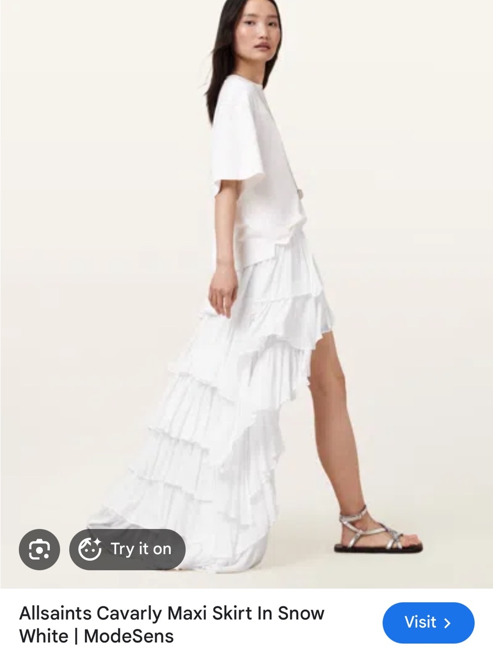 AllSaints White Cascading High-Low Maxi Skirt